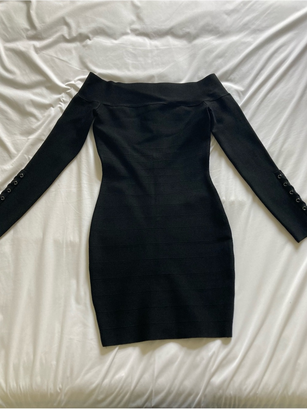 Marciano Strapless Black Bodycon Off-Shoulder Dress